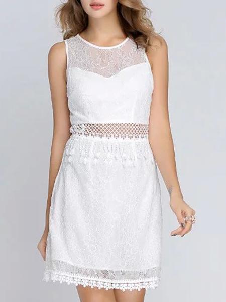 Shein White Sheer Hollow Lace Shift Dress