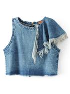 Shein Asymmetrical Shoulder Frayed Detail Denim Top