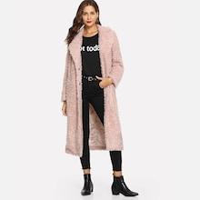 Shein Single Breasted Teddy Longline Coat