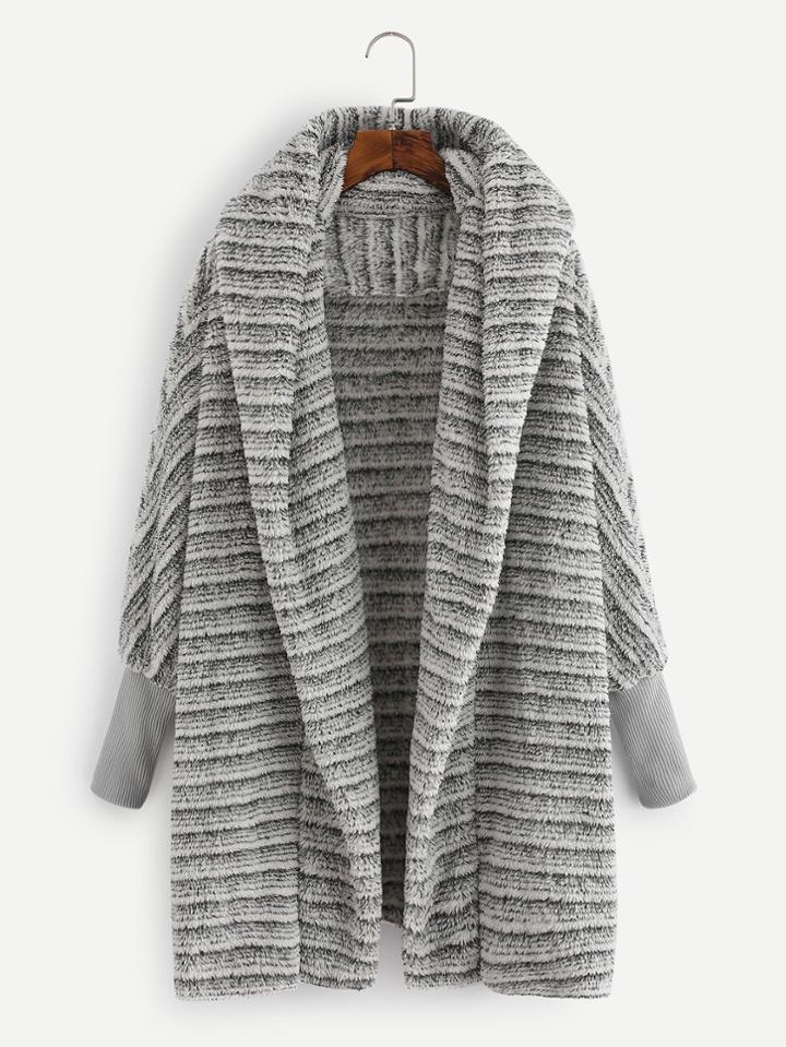 Shein Striped Hooded Fluffy Coat