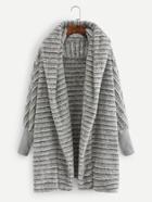 Shein Striped Hooded Fluffy Coat
