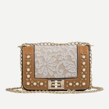 Shein Lace Panel Studded Shoulder Bag