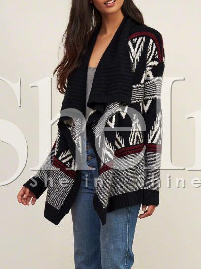Shein Grey Tribal Shawl Collar Cardigan