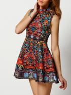 Shein Multicolor Mock Neck Aztec Print A-line Dress