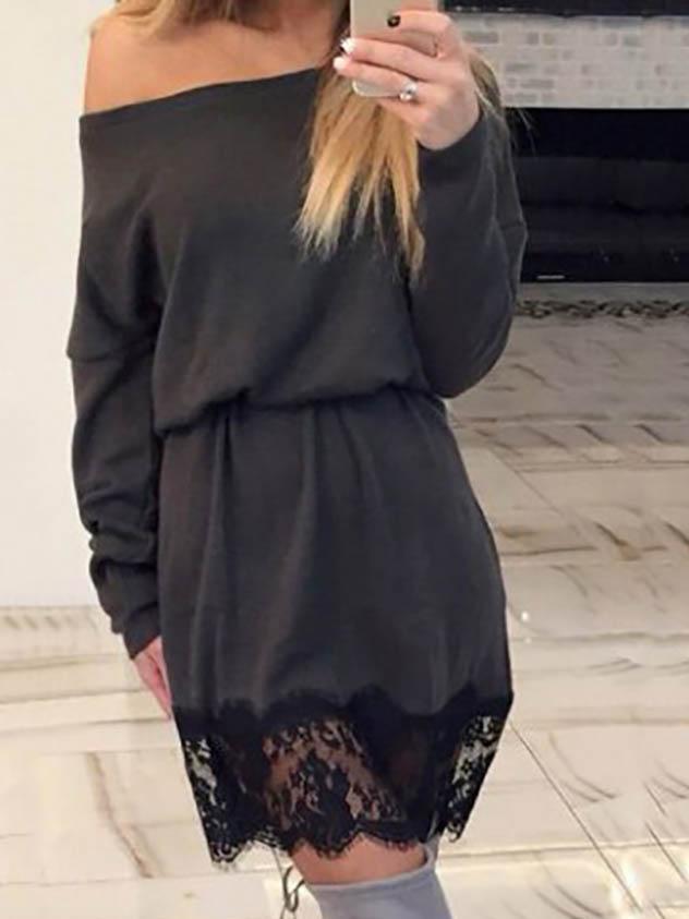 Shein Black Off The Shoulder Lace Hem Dress