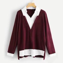 Shein Plus Contrast Panel V-neck Sweatshirt