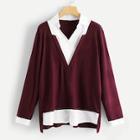 Shein Plus Contrast Panel V-neck Sweatshirt