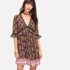 Shein Ruffles Sleeve Surplice Wrap Tunic Dress