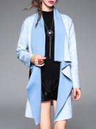 Shein Blue Contrast Pu Tie-waist Pockets Coat