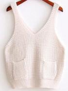 Shein White Strap Knit Cami Top With Pocket