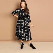 Shein Plus Pocket Side Grid Dress