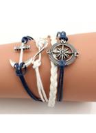 Rosewe White And Blue Anchor Helm Decorated Braided Bracelet