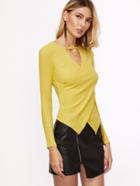 Shein Yellow Ribbed Knit Keyhole Overlap Front T-shirt