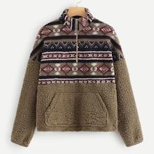 Shein Pocket Front Half Placket Geo Teddy Jacket