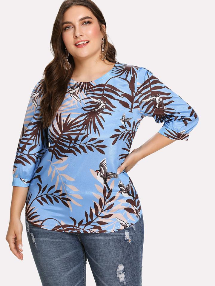 Shein Leaf Print Top