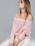 Shein Pink Waffle Knit Asymmetric Shoulder T-shirt
