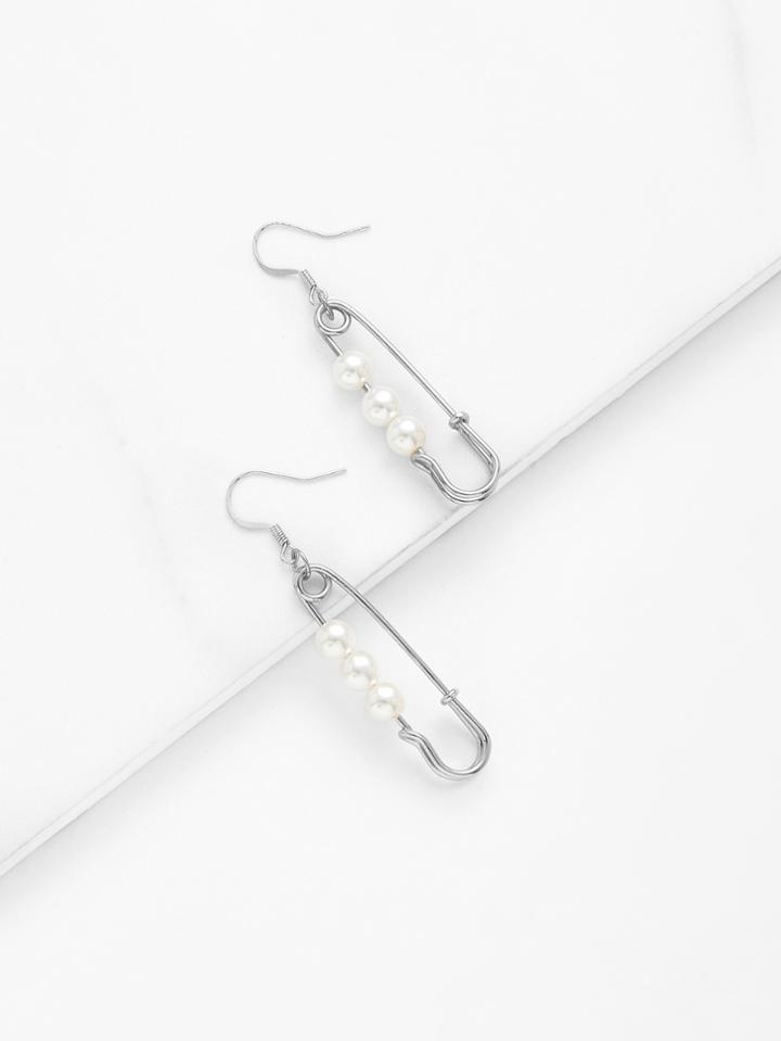 Shein Faux Pearl Detail Paper Clip Design Drop Earrings