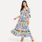 Shein Bell Sleeve Floral Tiered Layered Dress