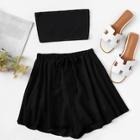 Shein Ribbed Bandeau Top & Tie Waist Shorts Pj Set