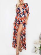Shein Open Front Floral Maxi Romper Navy