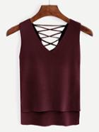 Shein V Neck Lace Up Dip Hem Tank Top