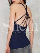 Shein Navy Deep V Neck Backless Spaghetti Strap Camis Top