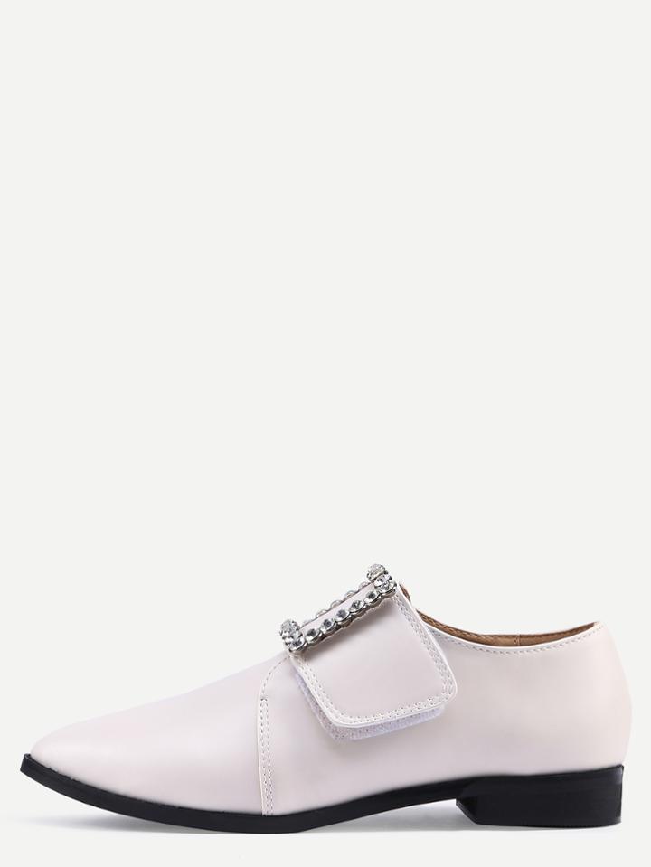 Shein Beige Almond Toe Square Rhinestone Pumps