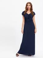 Shein Double V Frill Trim Full Length Dress