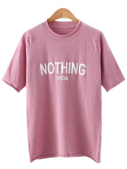 Shein Pink Nothing Print Knit Casual T-shirt