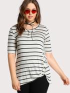 Shein Knotted Hem Striped Tee
