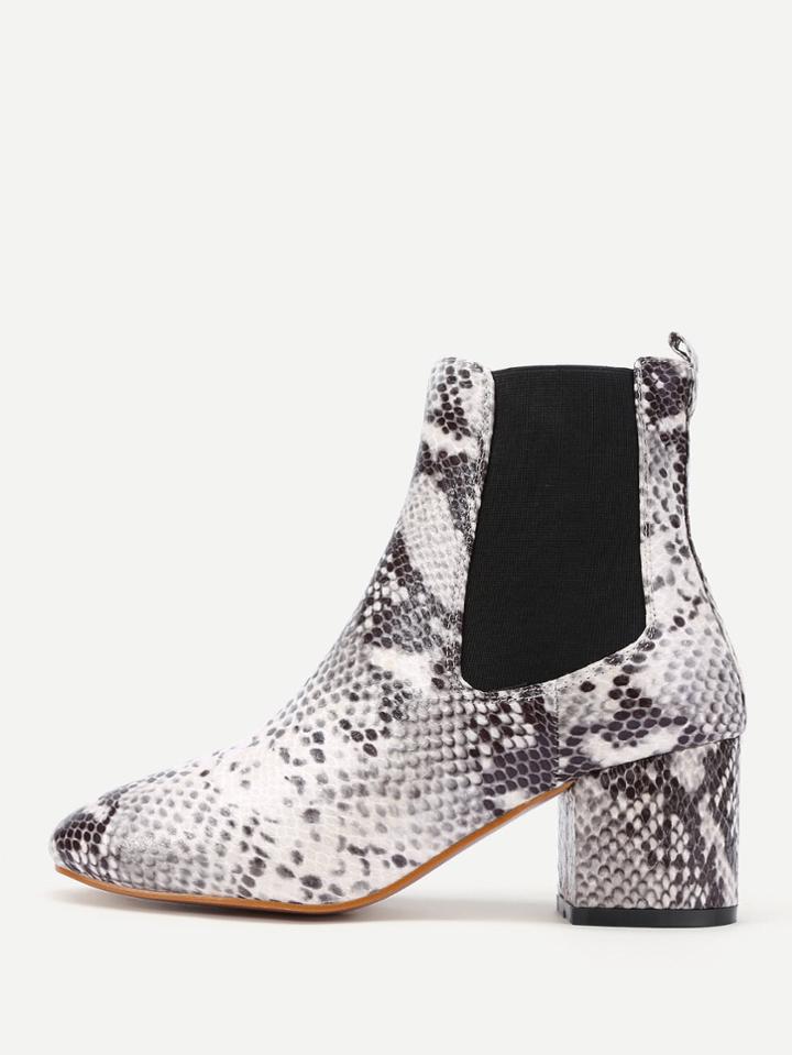 Shein Snakeskin Print Elastic Ankle Boots
