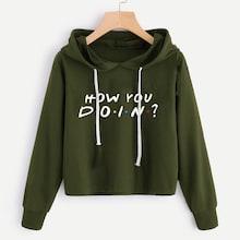 Shein Slogan Print Drawstring Detail Hoodie