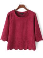 Shein Red Round Neck Hollow Scalloped Crop Top