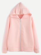 Shein Pink Rabbit Ear Hooded Zipper Up Sweatshirt