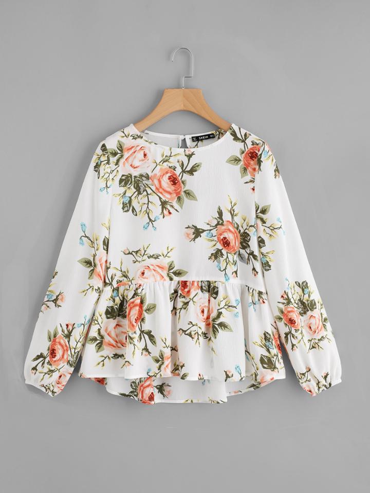 Shein Ruffle Dip Hem Smock Top