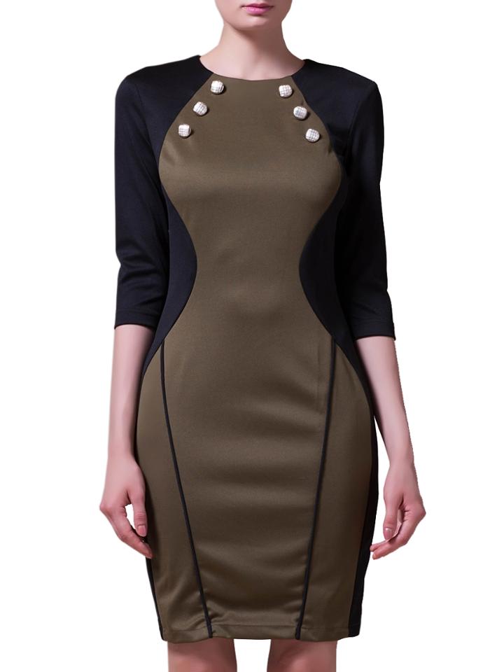 Shein Army Green Black Color Block Sheath Dress
