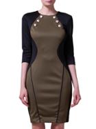 Shein Army Green Black Color Block Sheath Dress