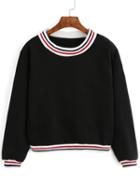 Shein Black Round Neck Striped Crop Sweatshirt