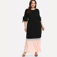 Shein Plus Contrast Panel Knot Detail Dress