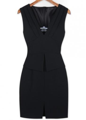 Rosewe Laconic V Neck Sleeveless Woman Bodycon Dress Black