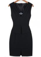 Rosewe Laconic V Neck Sleeveless Woman Bodycon Dress Black