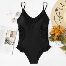 Shein Criss Cross Ruffle Swimsuit