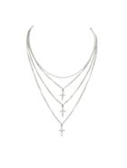 Shein Multilayers Silver Color Chain Rhinestone Cross Pendant Necklaces
