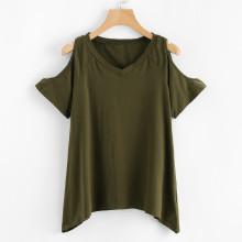 Shein Cutout Raglan Sleeve Hanky Hem T-shirt
