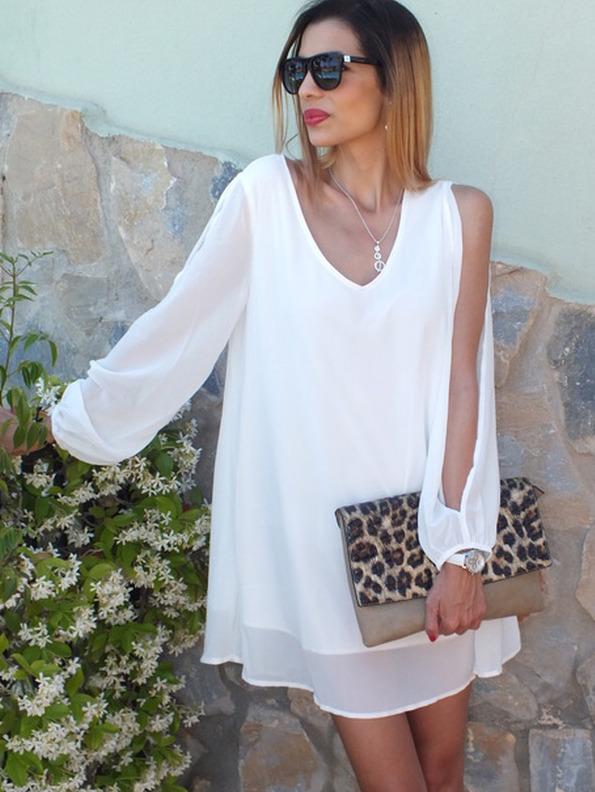 Shein V Neckline Split Sleeve Chiffon Dress