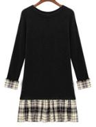 Shein Black Round Neck Plaid Slim Plus Dress