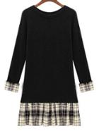 Shein Black Round Neck Plaid Slim Plus Dress