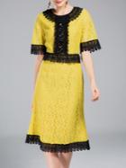 Shein Yellow Contrast Black Lace Dress