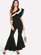 Shein Flounce One Shoulder Flared Hem Jumpsuit