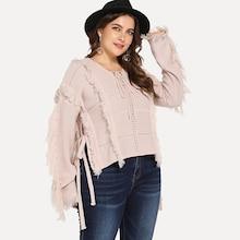 Shein Plus Eyelet Detail Frayed Trim Sweater